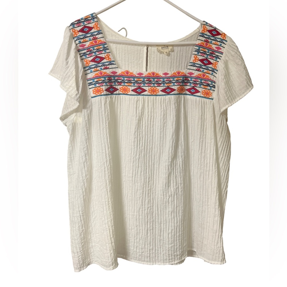 Perch by Blu Pepper White Blouse with Colorful Embroidery Size 3XL